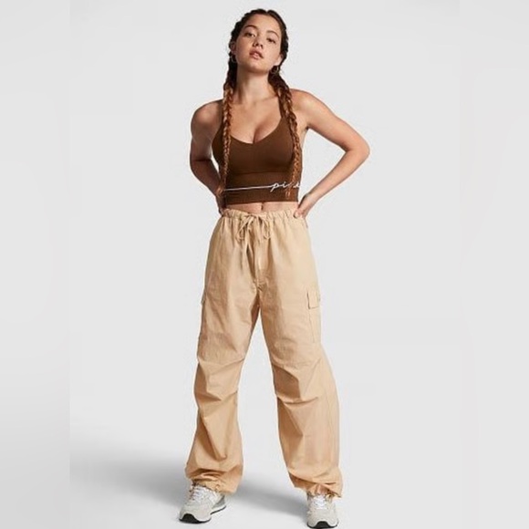 VICTORIA’S SECRET PINK CHLOE X HALLE Women’s Parachute Pants Light Sand M - Picture 9 of 9